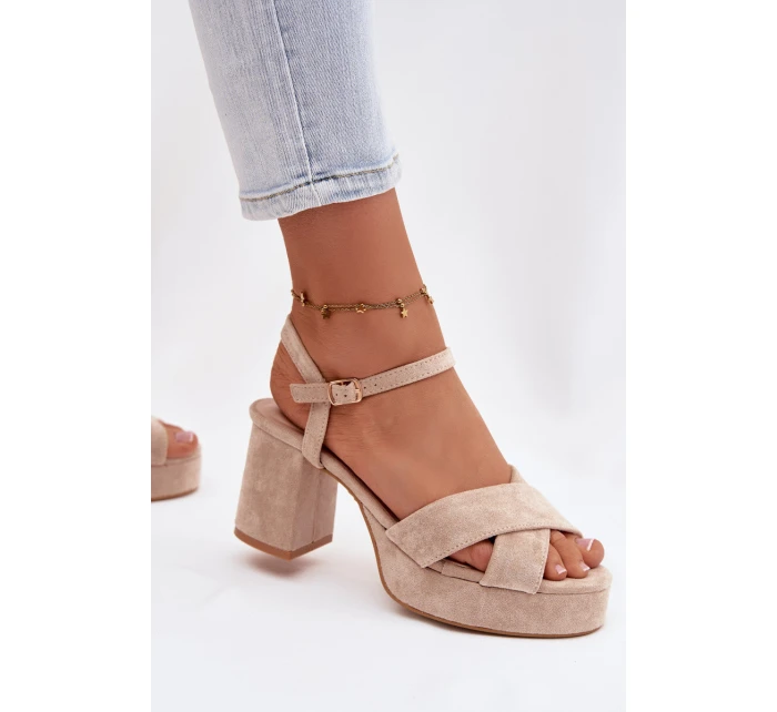 Dámské sandály na podpatku béžové Janelia