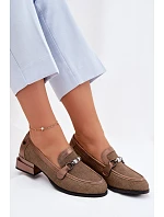 Dámské semišové boty na podpatku s ozdobným detailem Hnědé Meliva