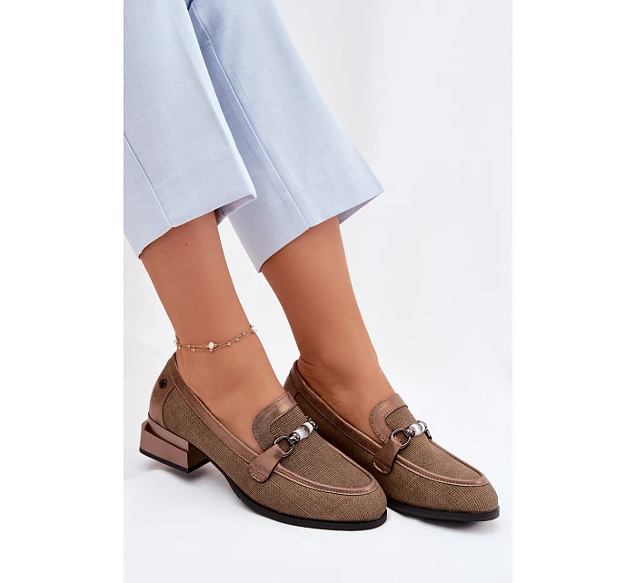 Dámské semišové boty na podpatku s ozdobným detailem Hnědé Meliva