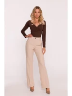 Dámské kalhoty s laclem S418 béžové - Stylove Dámské kalhoty s laclem S418 béžové - Stylove