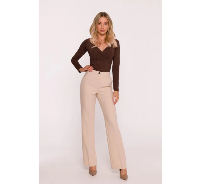 Dámské kalhoty s laclem S418 béžové - Stylove Dámské kalhoty s laclem S418 béžové - Stylove