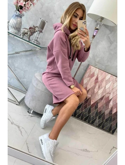 Šaty s kapucí a bočním rozparkem tmavě růžové Šaty s kapucí a bočním rozparkem tmavě růžové