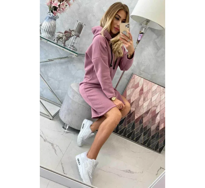 Šaty s kapucí a bočním rozparkem tmavě růžové Šaty s kapucí a bočním rozparkem tmavě růžové