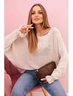 Dámský svetr z model 21232373 s nařasenými rukávy a výřezem na zádech béžový - K-Fashion