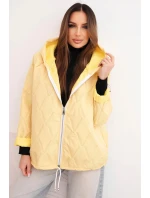 Dámská model 21791591 prošívaná bunda s kapucí a zipem žlutá - K-Fashion Dámská model 21791591 prošívaná bunda s kapucí a zipem žlutá - K-Fashion