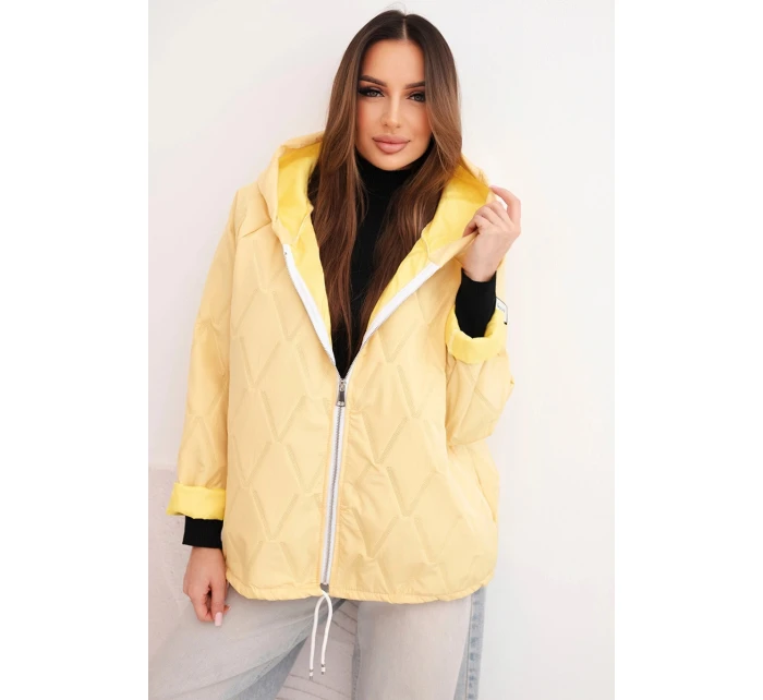 Dámská model 21791591 prošívaná bunda s kapucí a zipem žlutá - K-Fashion Dámská model 21791591 prošívaná bunda s kapucí a zipem žlutá - K-Fashion