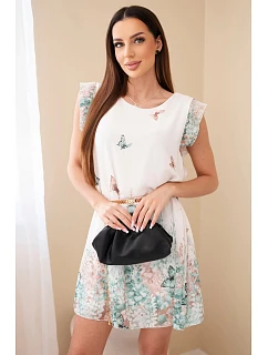 Dámské šaty s plisovaným rukávem a ozdobným páskem mentolová