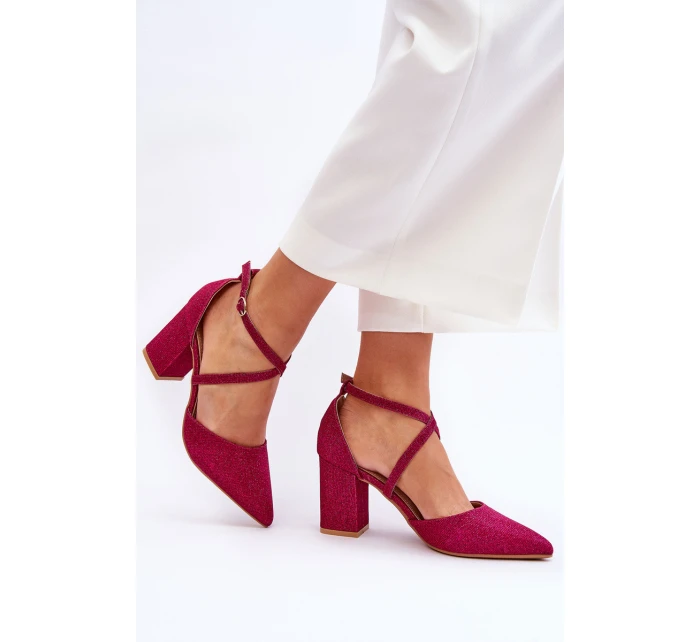 Módní třpytivé lodičky na podpatku fuchsiové Galaxy