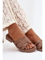 Dámské pantofle na nízkém podpatku – tmavě béžové Lorania