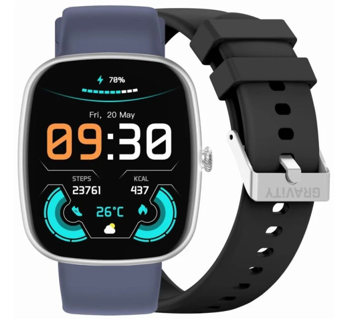 GRAVITY GT18-6 Pánské chytré hodinky Černý silikonový řemínek + námořnický modrý řemínek GRAVITY GT18-6 Pánské chytré hodinky Černý silikonový řemínek + námořnický modrý řemínek