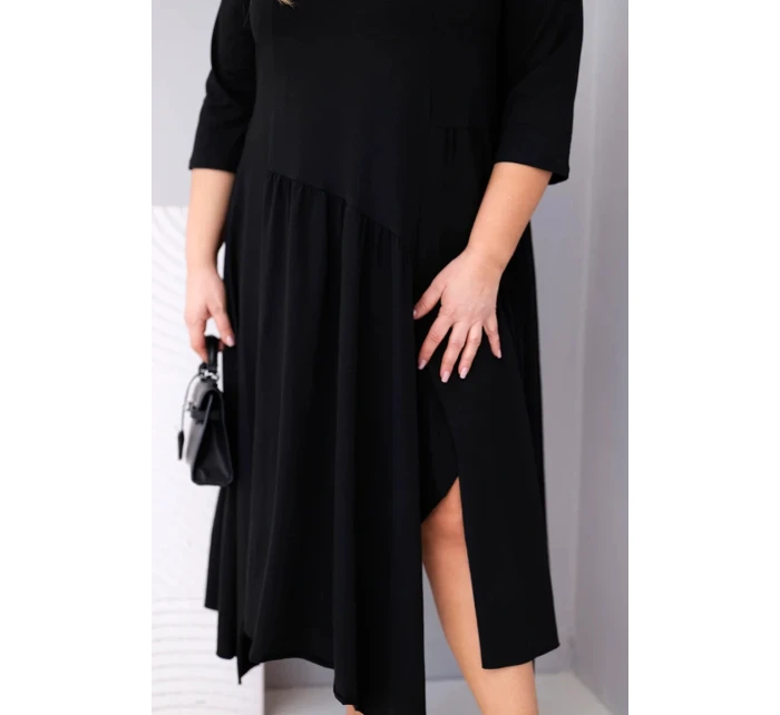 Dámská bavlněná šaty Plus Size s asymetrickým spodním lemem černá