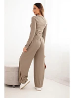 Dámský viskózový komplet s blůzou a širokými kalhotami fango