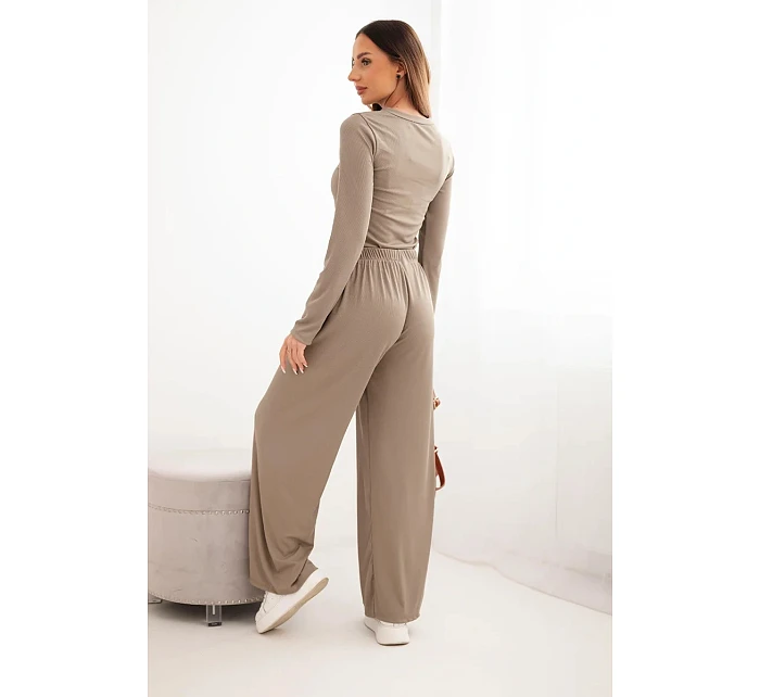 Dámský viskózový komplet s blůzou a širokými kalhotami fango