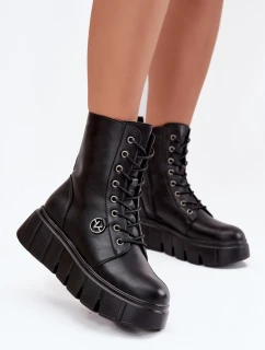 Zamszové Botky Workery Na Masivní Platformě Koturnie Černé Lavica