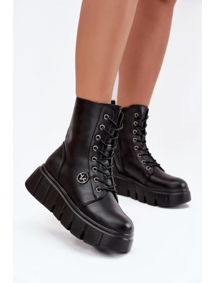 Zamszové Botky Workery Na Masivní Platformě Koturnie Černé Lavica