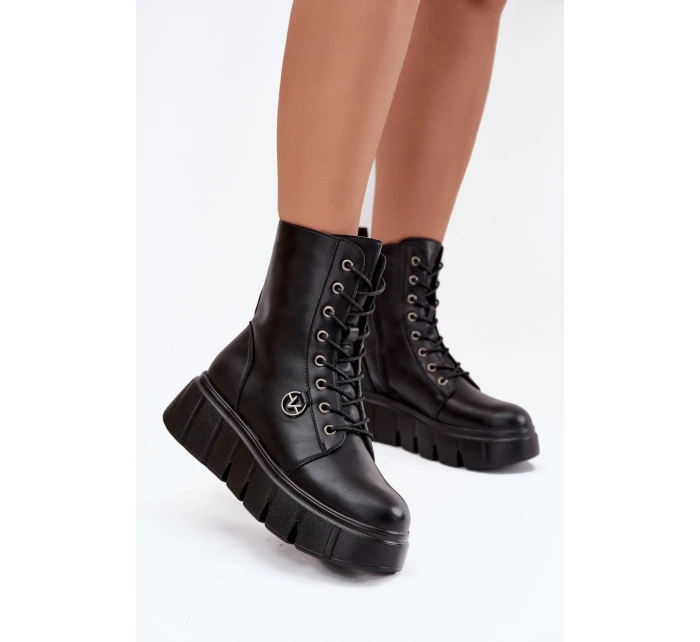 Zamszové Botky Workery Na Masivní Platformě Koturnie Černé Lavica