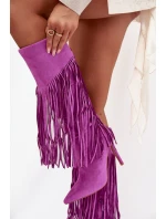 Dámské kozačky na jehlovém podpatku s třásněmi fialové Isalune Dámské kozačky na jehlovém podpatku s třásněmi fialové Isalune