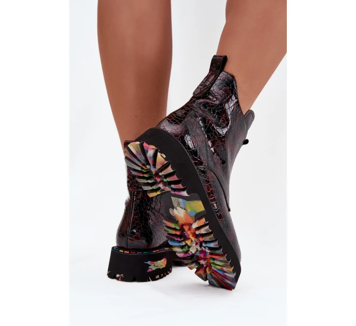 Lakované dámské kotníčková obuv z přírodní kůže s vyhříváním Artiker 57C0165 bordó Lakované dámské kotníčková obuv z přírodní kůže s vyhříváním Artiker 57C0165 bordó