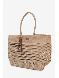 Velká Pletená Nákupní Taška s Přívěskem Světle Béžová Lucette