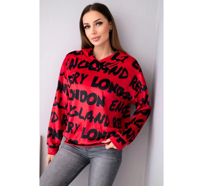 Dámská oversize mikina s kapucí a potiskem červená