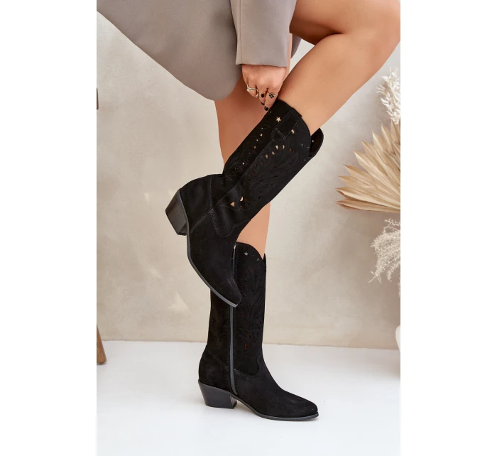 Semišové Kozačky S Svrškem Černé Zazoo model 21682120 - Boto