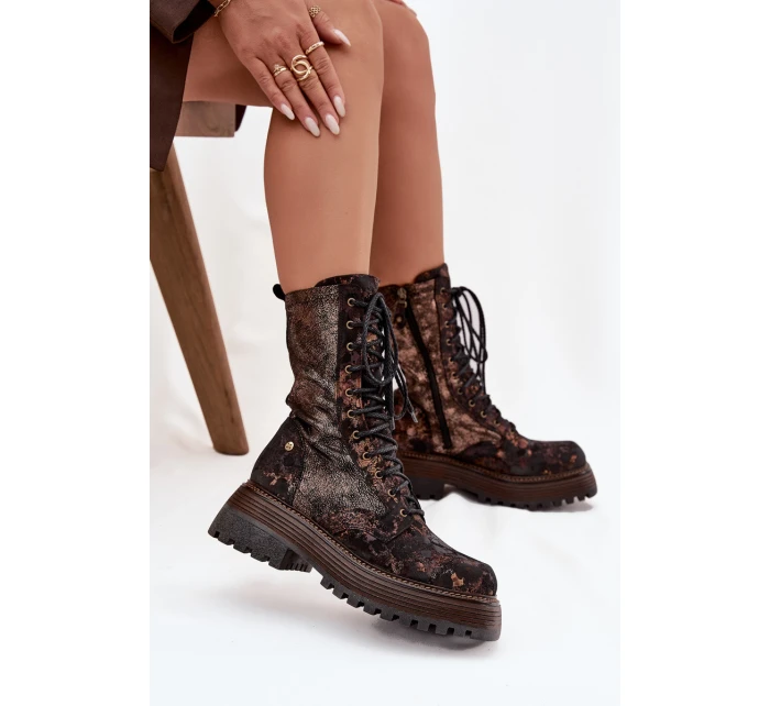 Dámské Kožené Workery Work Shoes  Zlato model 21725128 - Maciejka