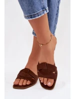 Dámské ploché sandály s pásky Eko semišové Čokoládové model 21943339 - Boto