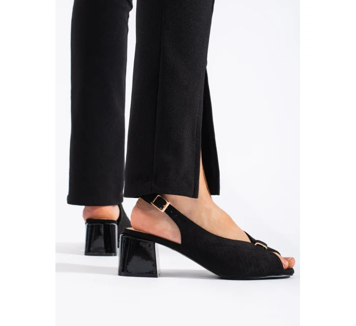 Luxusní dámské  sandály černé na širokém podpatku