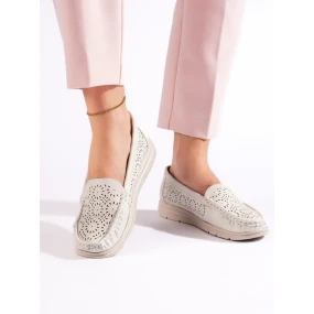 Moderní  mokasíny dámské bílé bez podpatku
