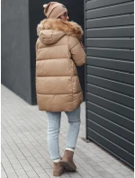 Dámská zimní bunda prošívaná s kapucí béžová model 21981009 - Dstreet Dámská zimní bunda prošívaná s kapucí béžová model 21981009 - Dstreet