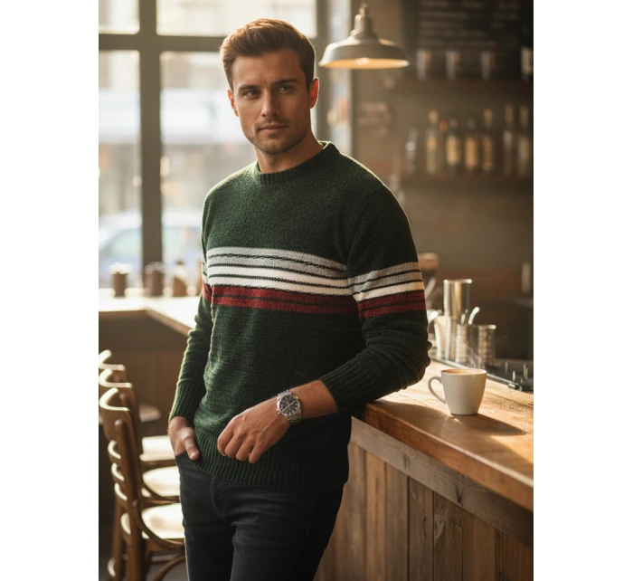 Pánský pruhovaný zelený svetr Dstreet model 21982545 - FashionStreet