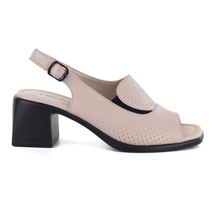 Dámské kožené sandály na podpatku béžové barvy model 22116351 - VINCEZA