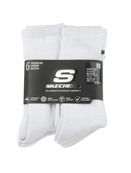 Skechers 6pk Core Crew LG ponožky S118220-WHT bílé 43–46 Skechers 6pk Core Crew LG ponožky S118220-WHT bílé 43–46
