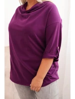 Dámská blůza Plus Size s bavlnou volného střihu s vodním výstřihem tmavě fialová