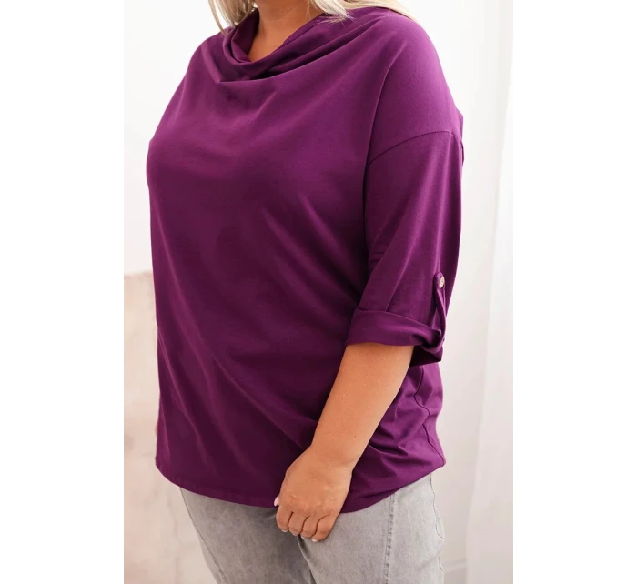 Dámská blůza Plus Size s bavlnou volného střihu s vodním výstřihem tmavě fialová