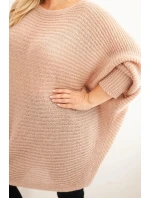 Svetr dámský Plus Size s model 21798605 pončo pudrově růžový - K-Fashion Svetr dámský Plus Size s model 21798605 pončo pudrově růžový - K-Fashion