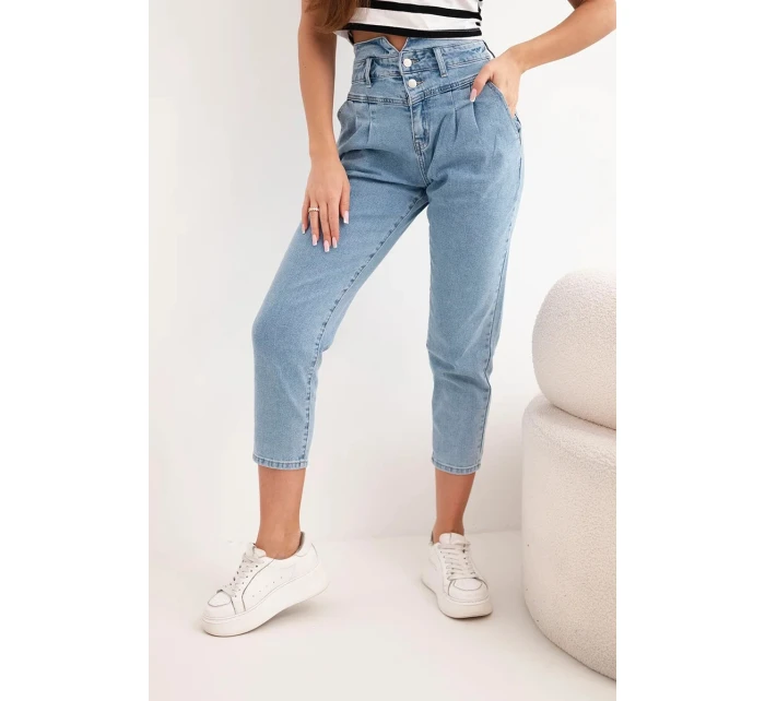 Dámské jeansové kalhoty paperbag s dvojitým zapínáním M.sara jeansové modré
