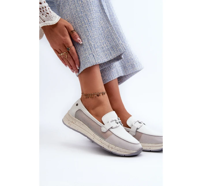 Dámské kožené mokasíny D&A model 21660244 Bílé - S.Barski