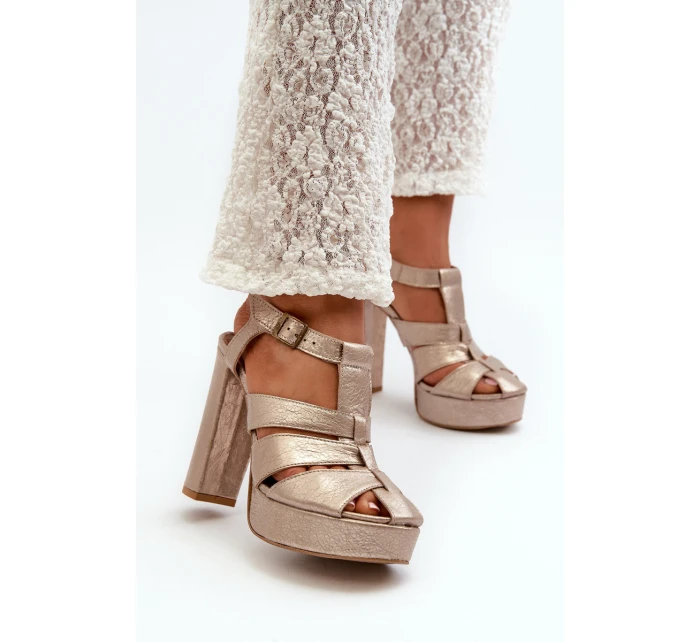 Dámské sandály na vysokém podpatku z kůže Maciejka 06050-25 Zlaté
