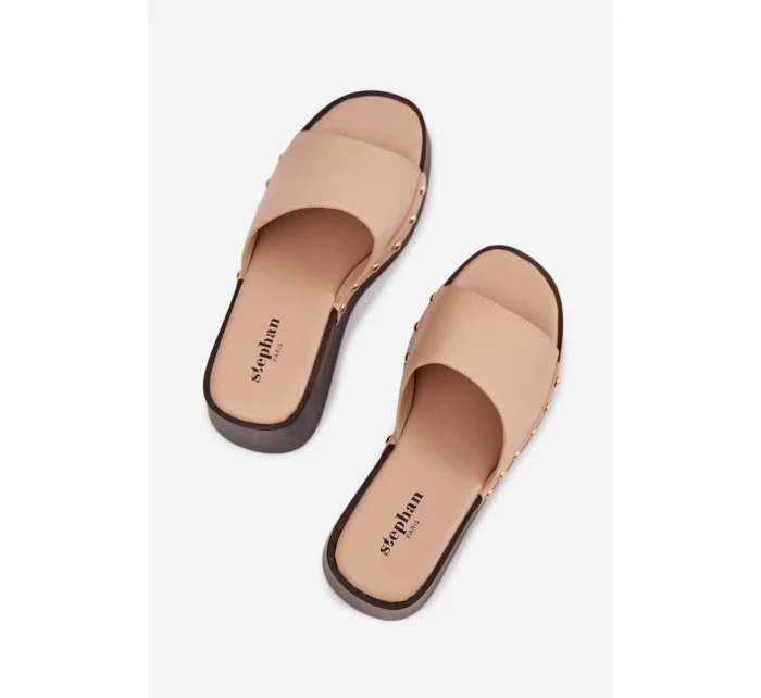 Dámské nazouváky na platformě se zlatými cvoky Béžové Arionne