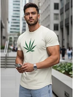 Pánské bavlněné tričko s potiskem v barvě ecru FashionStreet RX4948