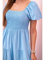 Dámské viskózové šaty s nabíranými rukávy a volánkovým topem modrý