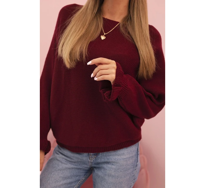 Svetr dámský z mohairu s nařasenými rukávy a výřezem na zádech bordový Svetr dámský z mohairu s nařasenými rukávy a výřezem na zádech bordový