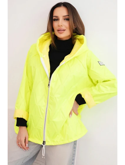 Dámská jarní prošívaná bunda s kapucí a zipem žlutý neon