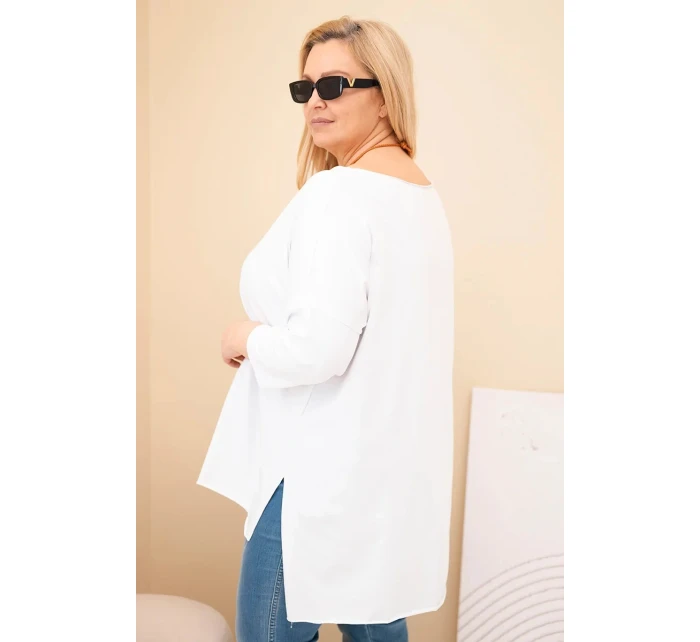 Dámská bavlněná blůza Plus Size asymetrická s náhrdelníkem bílá Dámská bavlněná blůza Plus Size asymetrická s náhrdelníkem bílá