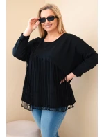 Dámská bavlněná blůza Plus Size s třásněmi černá