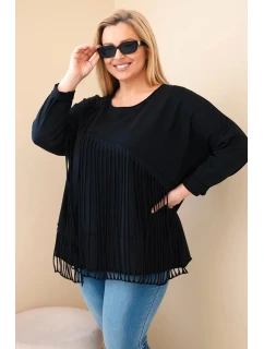Dámská bavlněná blůza Plus Size s třásněmi černá