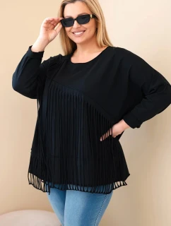 Dámská bavlněná blůza Plus Size s třásněmi černá