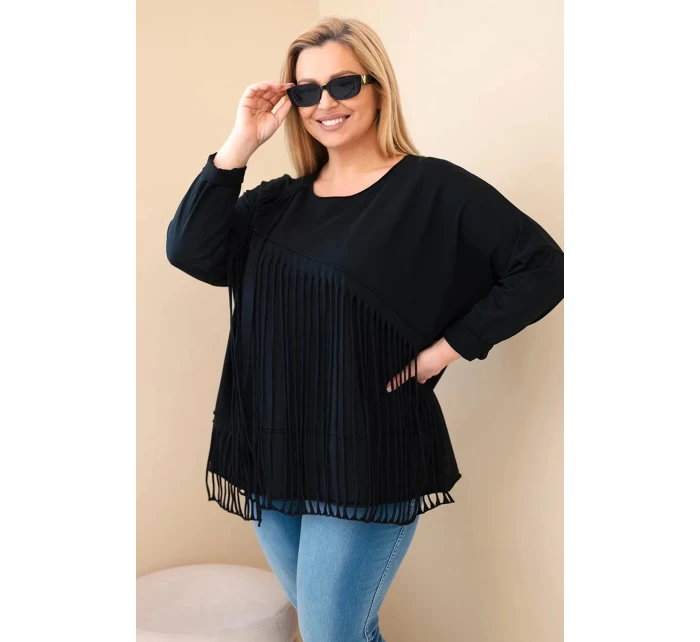 Dámská bavlněná blůza Plus Size s třásněmi černá