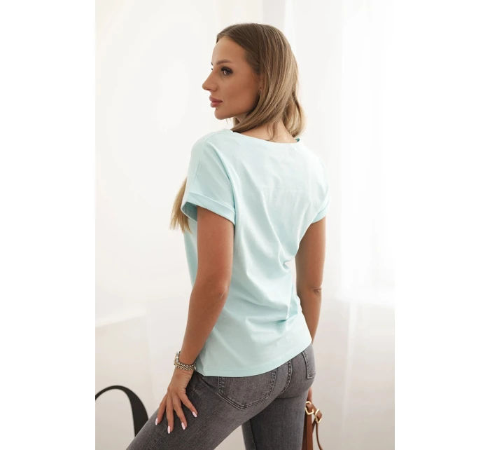 Dámská bavlněná halenka s ozdobným potiskem ESL mentolová Dámská bavlněná halenka s ozdobným potiskem ESL mentolová